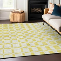 Addison Rugs Chantille Indoor/Outdoor Transitional Squares Yellow Washable Rectangle Rug, 8' x 10'