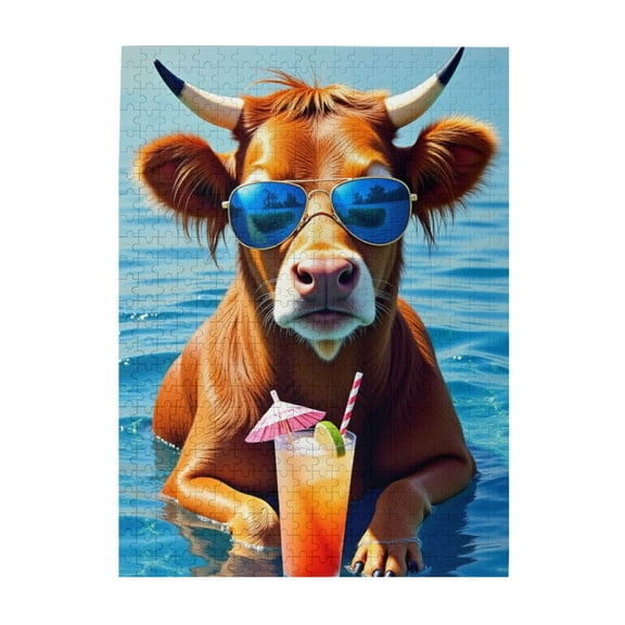 500 Piece Jigsaw Puzzle For Adults Cool Cow In Sunglasses Fun & Challenging Adult Puzzle Unique Artwork Relaxing Activity Great Gift Idea For Puzzle Lovers