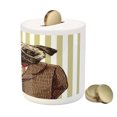 thumbnail image 3 of Pug Piggy Bank, Hand Drawn Sketch of Smart Dressed Dog Jacket Shirt Bow Suit Striped Background, Ceramic Coin Bank Money Box for Cash Saving, 3.6" X 3.2", Brown Pale Brown, by Ambesonne, 3 of 4