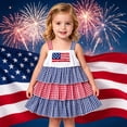 thumbnail image 1 of lnmuld Toddler Girls Independence Day Tiered Dress Red White Blue Gingham US Flag Embroidery Sleeveless Party Outfit Size:3-4 Years, 1 of 7