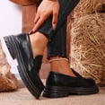 thumbnail image 4 of Platform Leather Loafers for Women Fashion Square Toe Slip On Oxford Dress Shoes Chunky Non Slip Business Loafer Black Size 7, 4 of 9