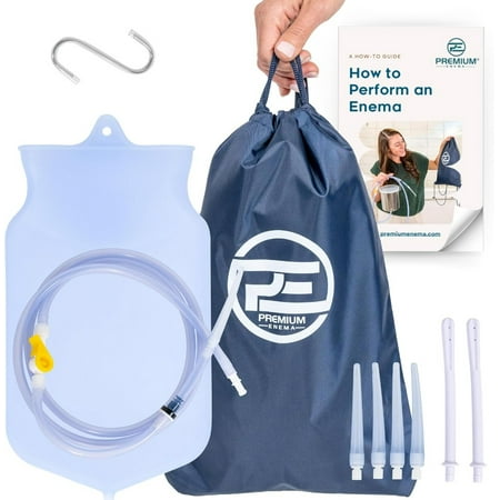 Clear Silicone Enema Bag Kit - 2 Quart, Reusable for Coffee & Water Colon Cleanse - 6.75 Foot Long Hose, 7 Tips Included. Detox for Men and Women.