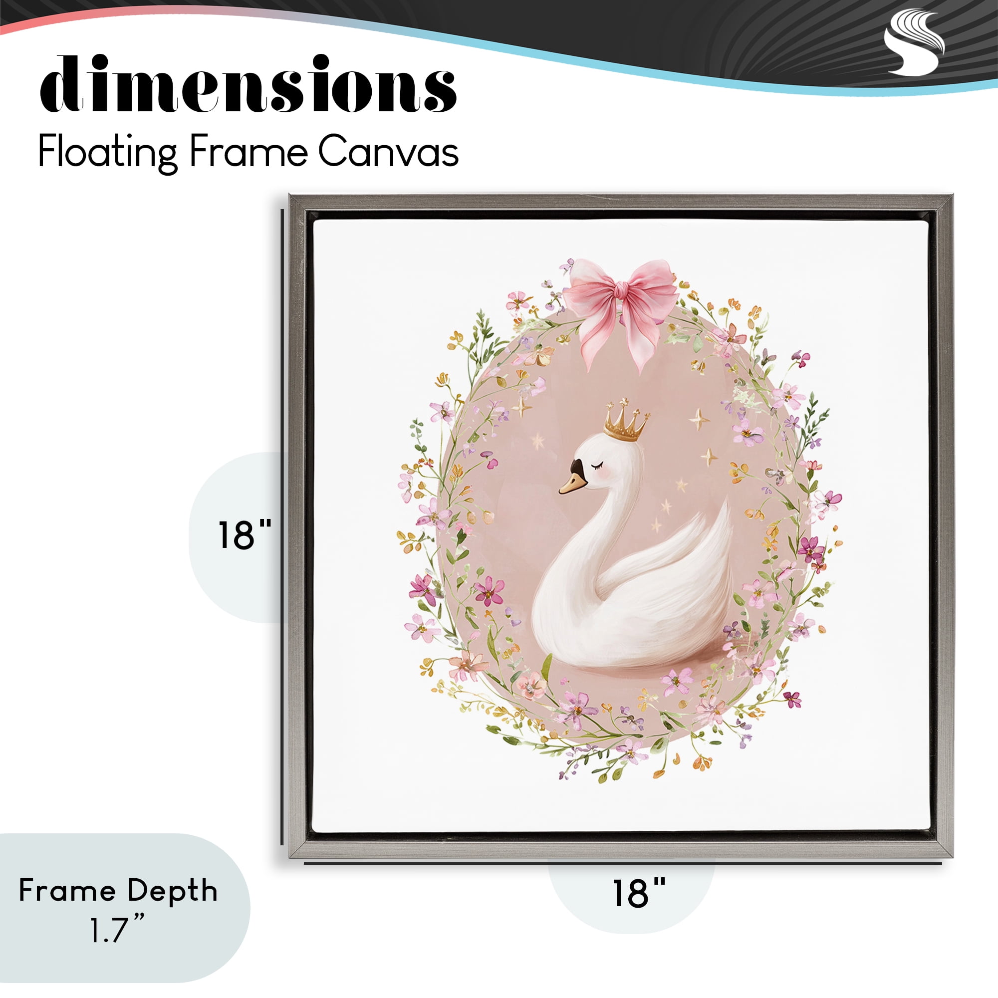 Stupell Industries Queen Swan with Florals Gray Framed Floater Canvas Wall Art, design by Christine Simpson Art