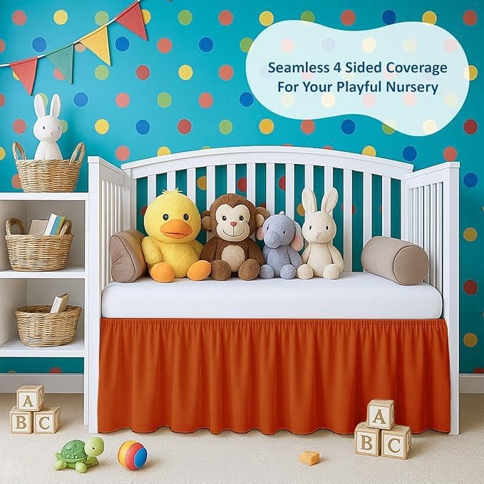 1 Piece 100% Egyptian Cotton 800 Thread Count Crib Ruffle Bed Skirts for Baby Girls (28” x 52” x 10") Inch Crib Ruffle Bed Skirts - Burnt Orange Solid