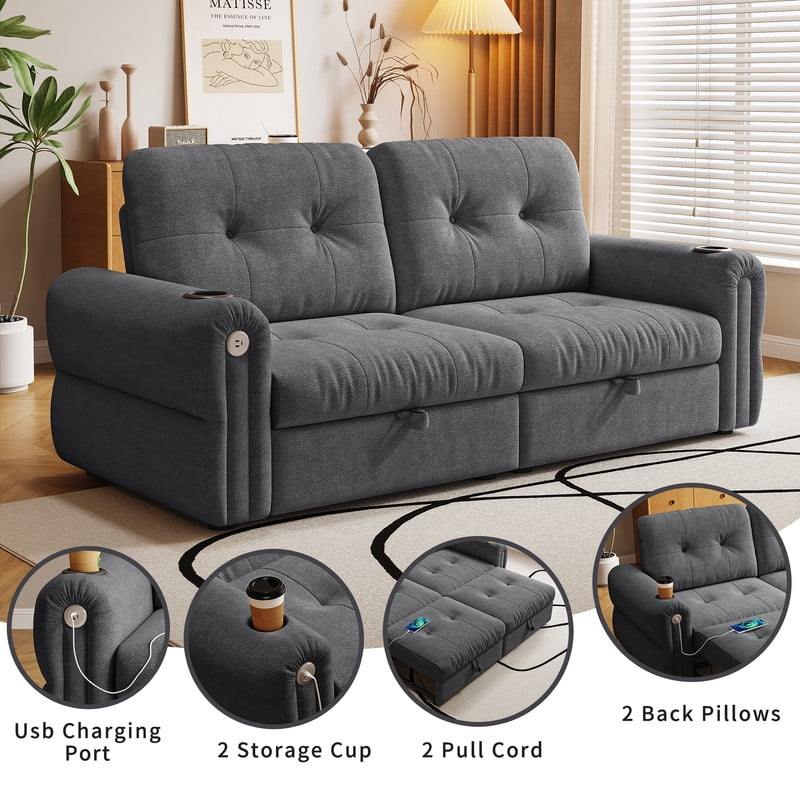 77" Convertible Sofa Bed – 2-in-1 Loveseat & Guest Bed, Chenille Fabric, 600lb Capacity