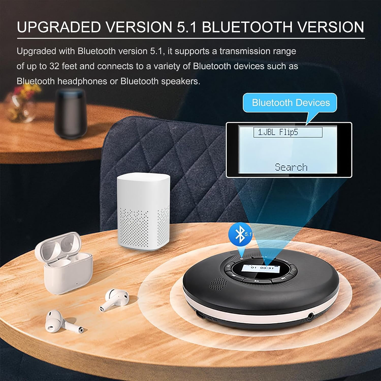 CCHKFEI Portable Bluetooth 1500mAh Rechargeable CD Player,   Portable  CD Player  with Speakers