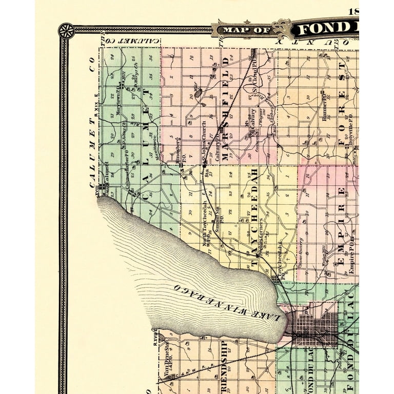 Historic County Map Fond Du Lac County Wisconsin Snyder 1878