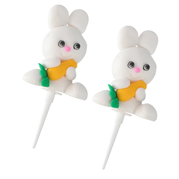 ETEREAUTY 2Pcs Assorted Color Carrot Bunny Cake Picks Birthday Party Cake Decoration Supplies