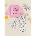 thumbnail image 2 of Suealasg Toddler Girl Halloween Clothes 6M 12M 18M 2T 3T Infant Baby Girl Letter Ghost Print Long Sleeve Tops Ghost Floral Print Pants Headband 3Pcs Halloween Clothes Set, 2 of 8