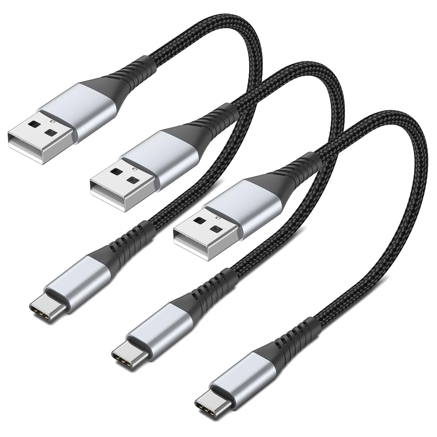 6 inch USB C Cable Short, 0.5ft 3-Pack USB A to USB C Cable Braided USB Type C Fast Charging Cable C Type Charger Cord for Samsung Galaxy S24 S23 Note 20, Moto G8, Google Pixel, iPhone 15 16 Pro Max