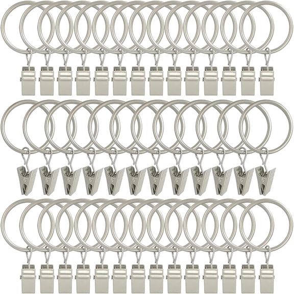 40 Pack Curtain Rings with Clips, Drapery Clips with Rings, Drapes Rings 1.26 in Interior Diameter, Fits up to 1 in Curtain Rod, Matte Silver