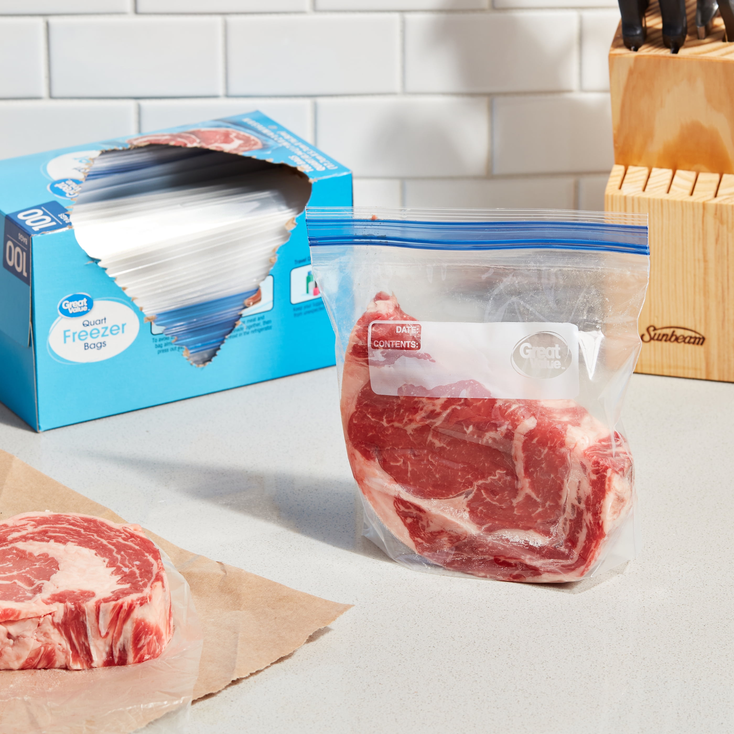 Great Value Freezer Guard Double Zipper Freezer Bags Quart 50