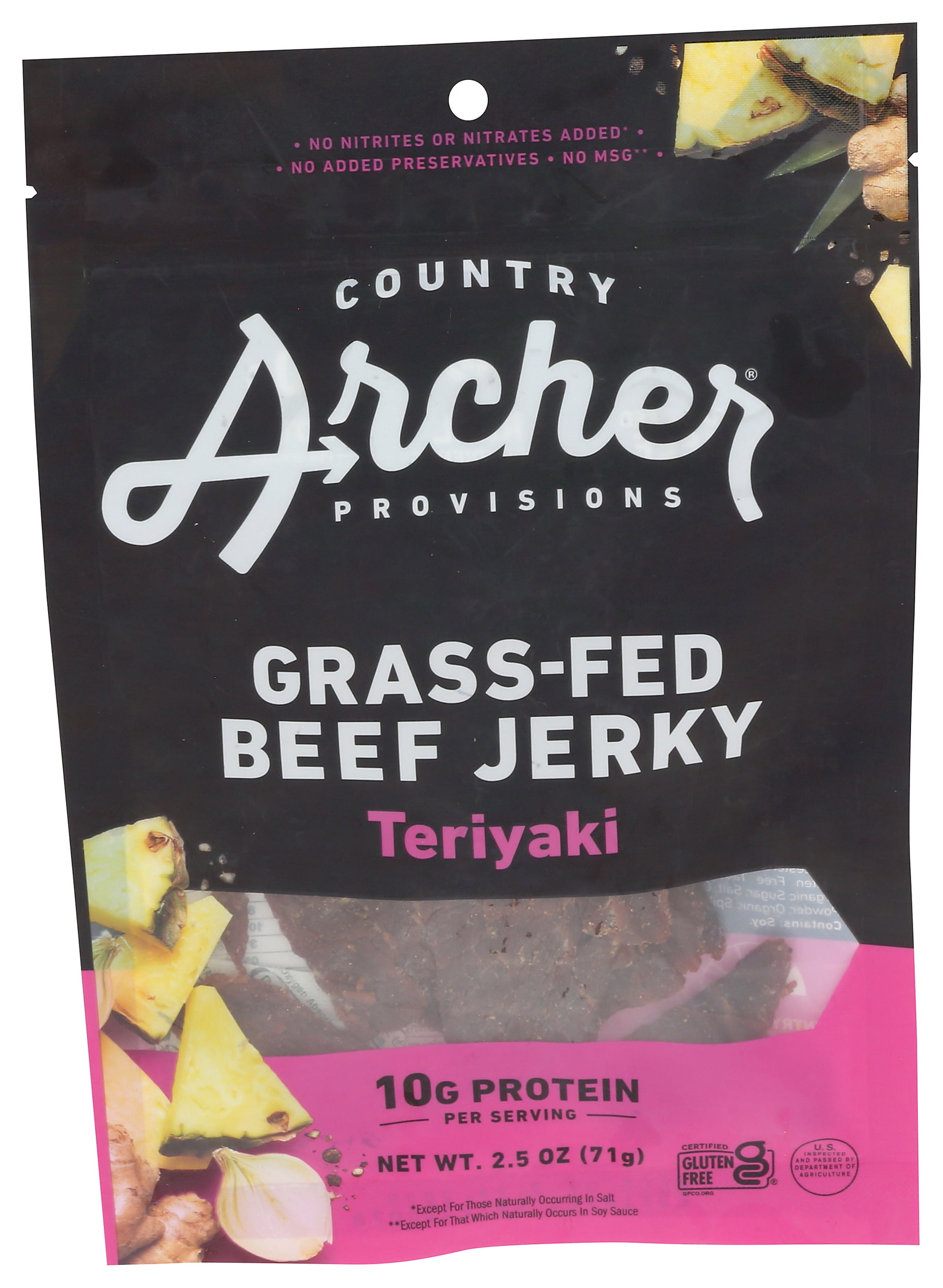 Pack of 12, Country Archer Teriyaki Grass-Fed Beef Jerky, 2.5 oz