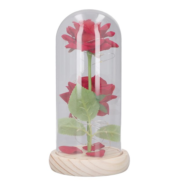 Light Up Rose Glass Decor, Romantic Environment Log Base Elegant Light Artificial Flowers Glass For Office For Girlfriend