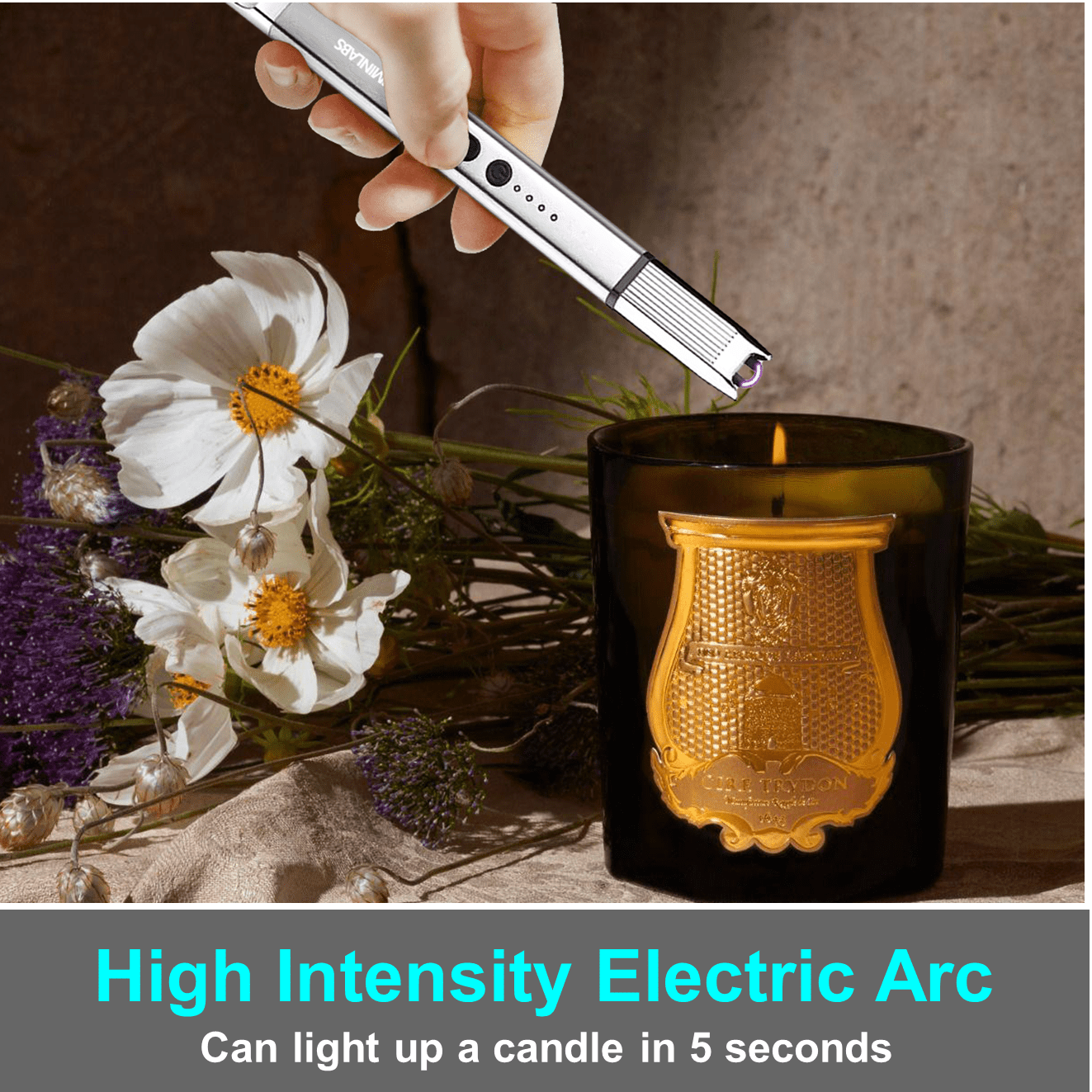 Electric Lighter - USB Rechargeable Candle lighter, Windproof Flameless Plasma Arc Lighter for BBQ Grill, Camping, Stove, 7.5" Long Stick Lighter,Silver
