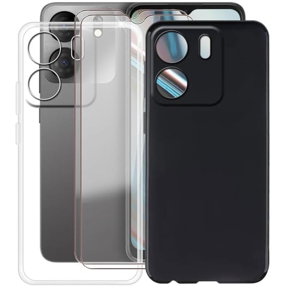 2 Pack for BLU View 5 B160V Case with [2 x Screen Protector], Shockproof Silicone Soft Shell, Ultra-Thin TPU Anti-Fall Phone Case for BLU View 5 B160V (6.56") Black   Clear