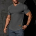 thumbnail image 2 of Summer Akafmk Summer Mens T-Shirts,Crewnecks Short Sleeved Tees,Men's Casual Solid Color Vertical Texture Short Sleeved V-neck Shirt, 2 of 5