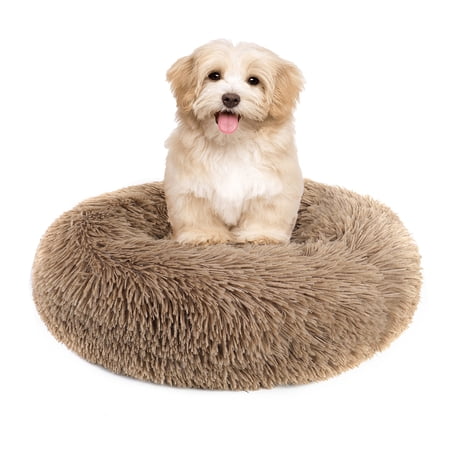 Round Plush Pet Bed for Dogs & Cats,Fluffy Soft Warm Calming Dog Bed Sleeping Kennel Nest