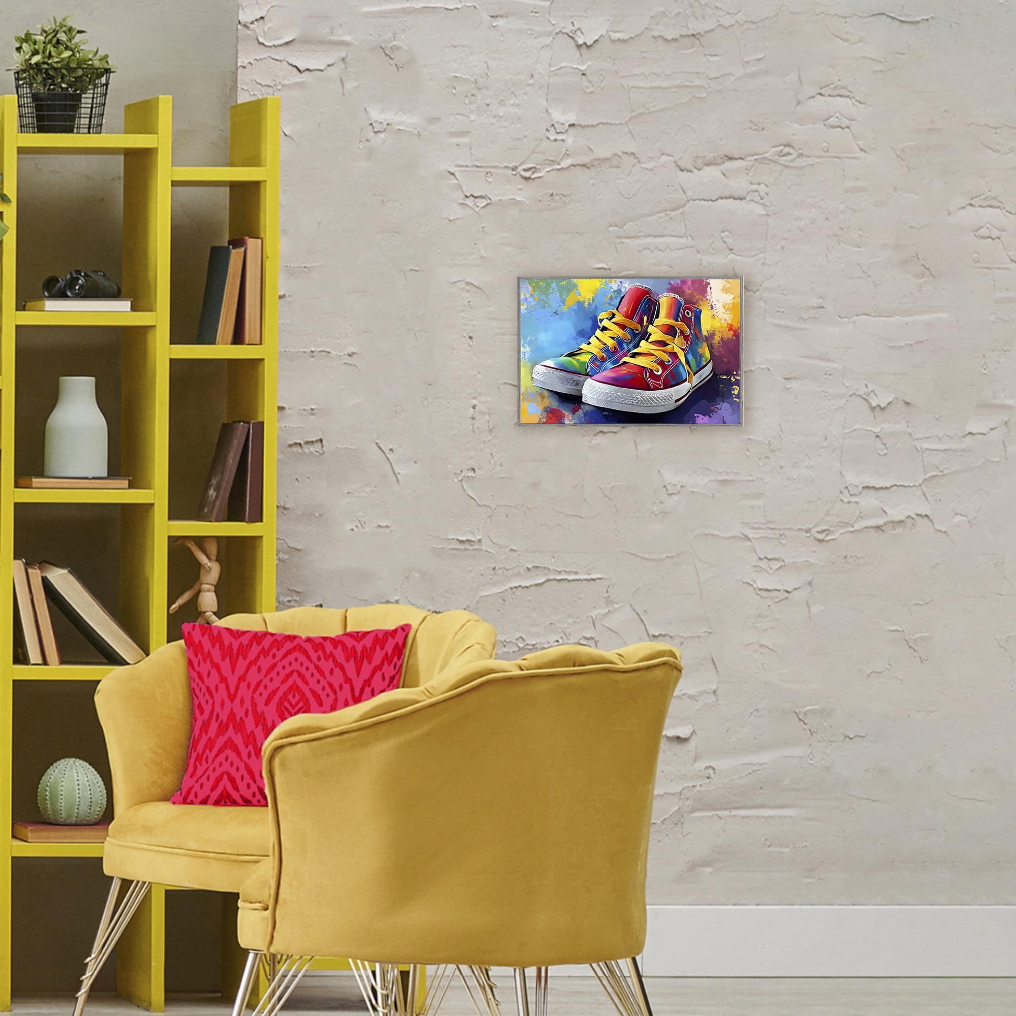 Stupell Industries High Tops with Yellow Laces Gray Framed Giclee Art, design by Creative Studio