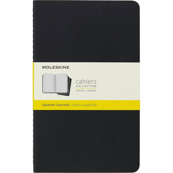 Moleskine Cahier Journal (Set of 3), Large, Squared, Black, Soft Cover (5 x 8.25): set of 3 Square Journals
