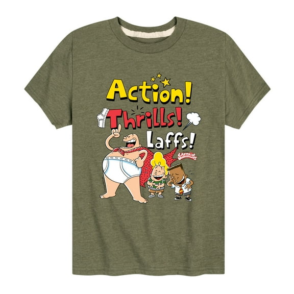 Captain Underpants - Action Thrills & Laffs - Toddler & Youth Short Sleeve Graphic T-Shirt