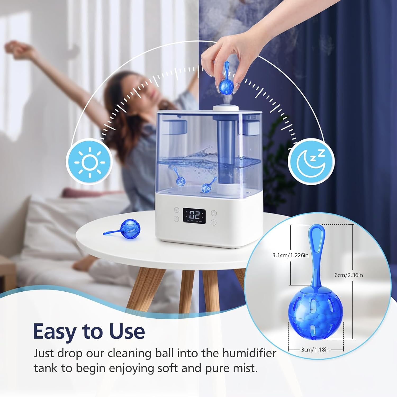 Universal Humidifier Tank Cleaner Demineralization Cleaning Ball for All Humidifiers and Fish Tank Demineralization Cartridge Purifies Water Eliminates White Dust and Odor, 12 Pack