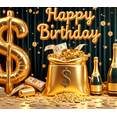 thumbnail image 3 of Golden Theme Happy Birthday Banner Decorative Design Party Backdrop for Birthday Celebration Indoor Party Event, 3 of 7