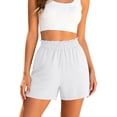 thumbnail image 3 of Lounge Shorts for Women Loose Casual Shorts with Pockets, Stylish Elastic Waist Solid Color, Soft Comfortable, Summer Outdoor Daily Wear | VerBelle,White M, 3 of 8