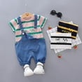 thumbnail image 4 of URMAGIC Toddler Baby Boy Girl Outfits Short Sleeve Stripe T-Shirt Suspender Pants Clothing Set 0-4 Years, 4 of 13