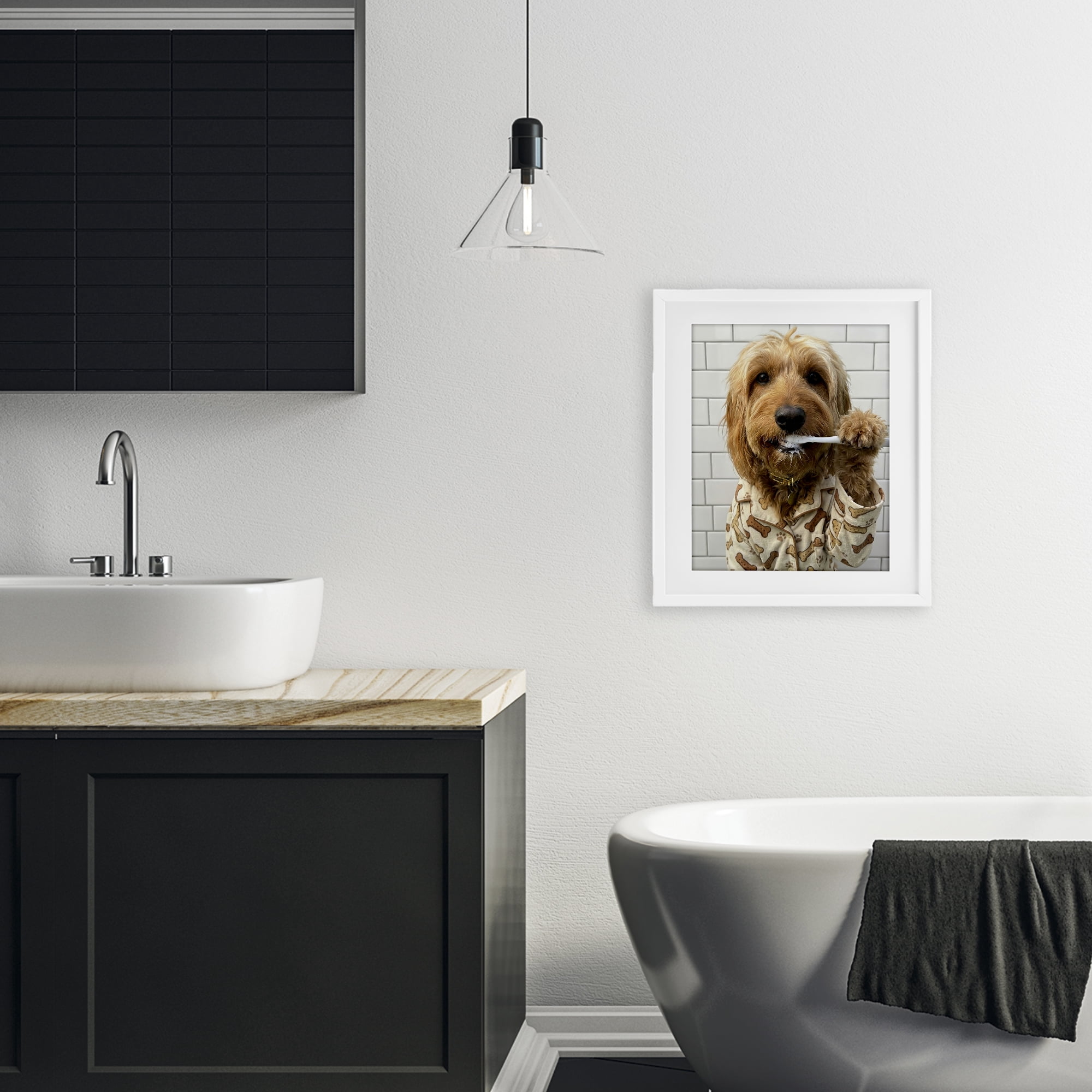 Stupell Industries Realistic Dog Brushing Teeth White Framed Print Under Glass, design by Abigail Walker