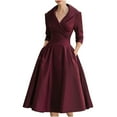 thumbnail image 3 of Mifsaly Long Sleeve Wedding Guest Dress Women V-Neck Winter Cocktail Dresses A-Line Tunic Evening Party Elegant Gowns with Pockets S, 3 of 7