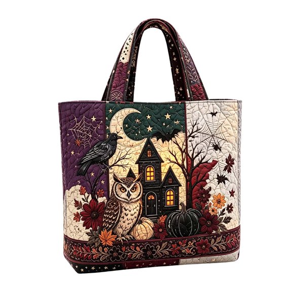 Women's Quilted Tote Bag Cute Ghosts Halloween Handbag with Lightweight Large Capacity Foldable for Travel and Work Trendy Halloween Handbags(02_Light Pink,B)