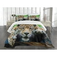 thumbnail image 3 of Ambesonne Jungle Quilted Bedspread Set 3 Pcs, Jaguar Wildcat Feline, King Size, Orange Black Green, 3 of 5