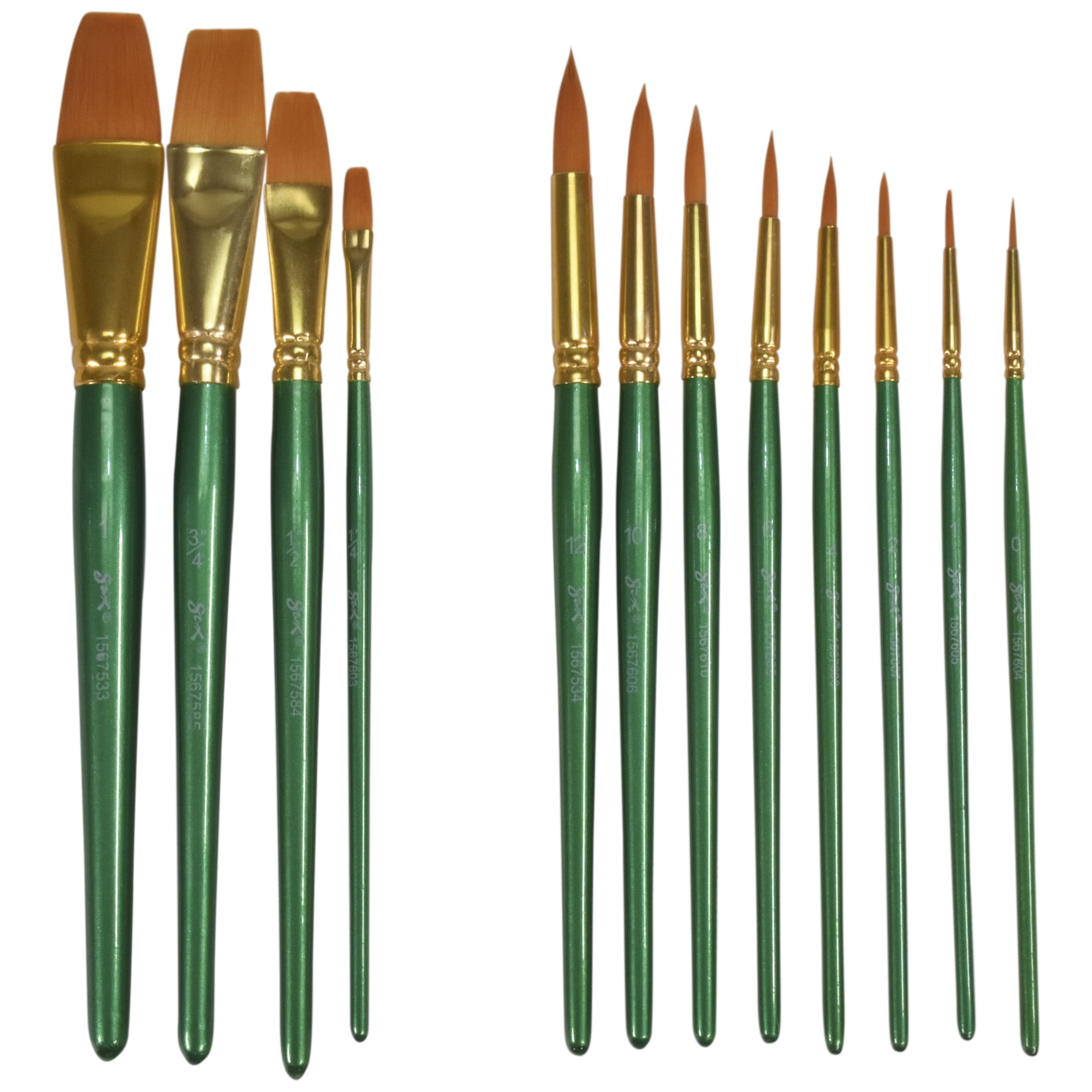 Sax Optimum Golden Synthetic Taklon Paint Brushes, Assorted Sizes, Set of 72