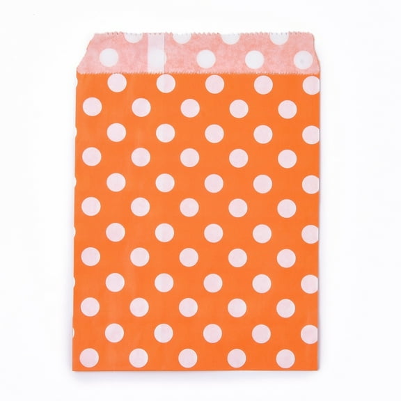 100pc Kraft Paper Bags No Handles Food Storage Bags Polka Dot Pattern Orange 18x13cm