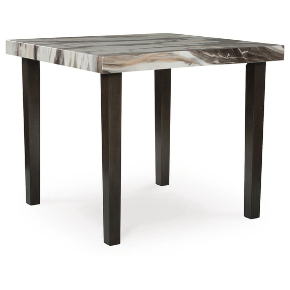 Signature Design by Ashley Zendalia Square Counter Height Dining Table - Dark Brown & Beige Faux Marble Top, Seats 4