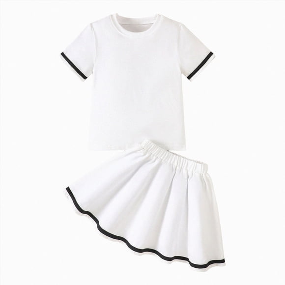 Ymyiu Girls Tennis Outfit Toddler Girls' T-Shirt & Double Ruffle Skirt 2 Piece Outfit Summer Clothes Set Size 6-7 Years(White, 6-7 Years)