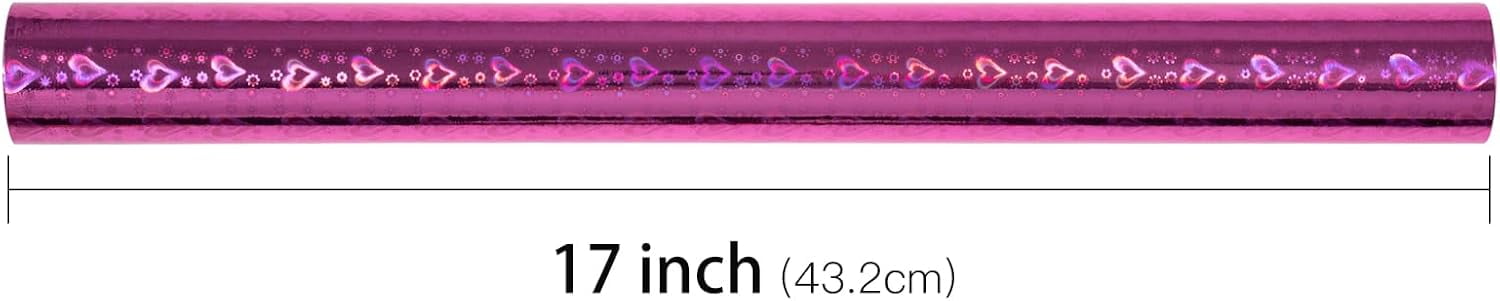 Pink Holographic Wrapping Paper Roll, Shiny Heart Pattern Metallic Foil for Valentines, Wedding, Anniversary, Birthday & Party Celebrations, Mini Roll 17 in x 32.8 ft