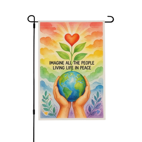 Rainbow Earth Peace Quote Double Sided Garden Flag For Yard Outdoor Decor 12x18 in