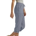 thumbnail image 5 of BUIGTTKLOP Women Cotton Linen Capri Pants Summer Wide Leg Cropped Lounge Pants Drawstring High Wasited Beach Capris, 5 of 6
