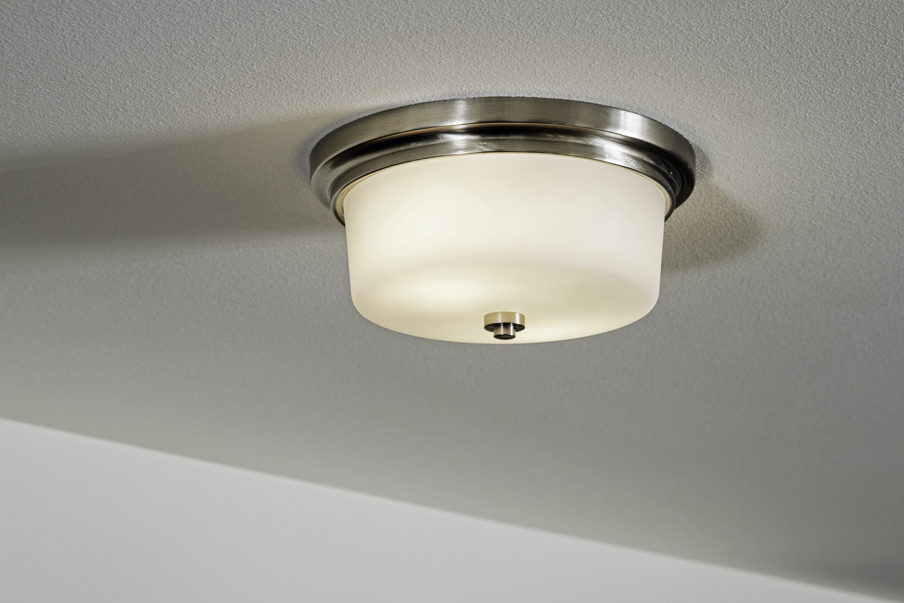 Design House Aubrey 2-Light Indoor Flush Mount Dimmable Ceiling Light with Frosted Glass, Satin Nickel