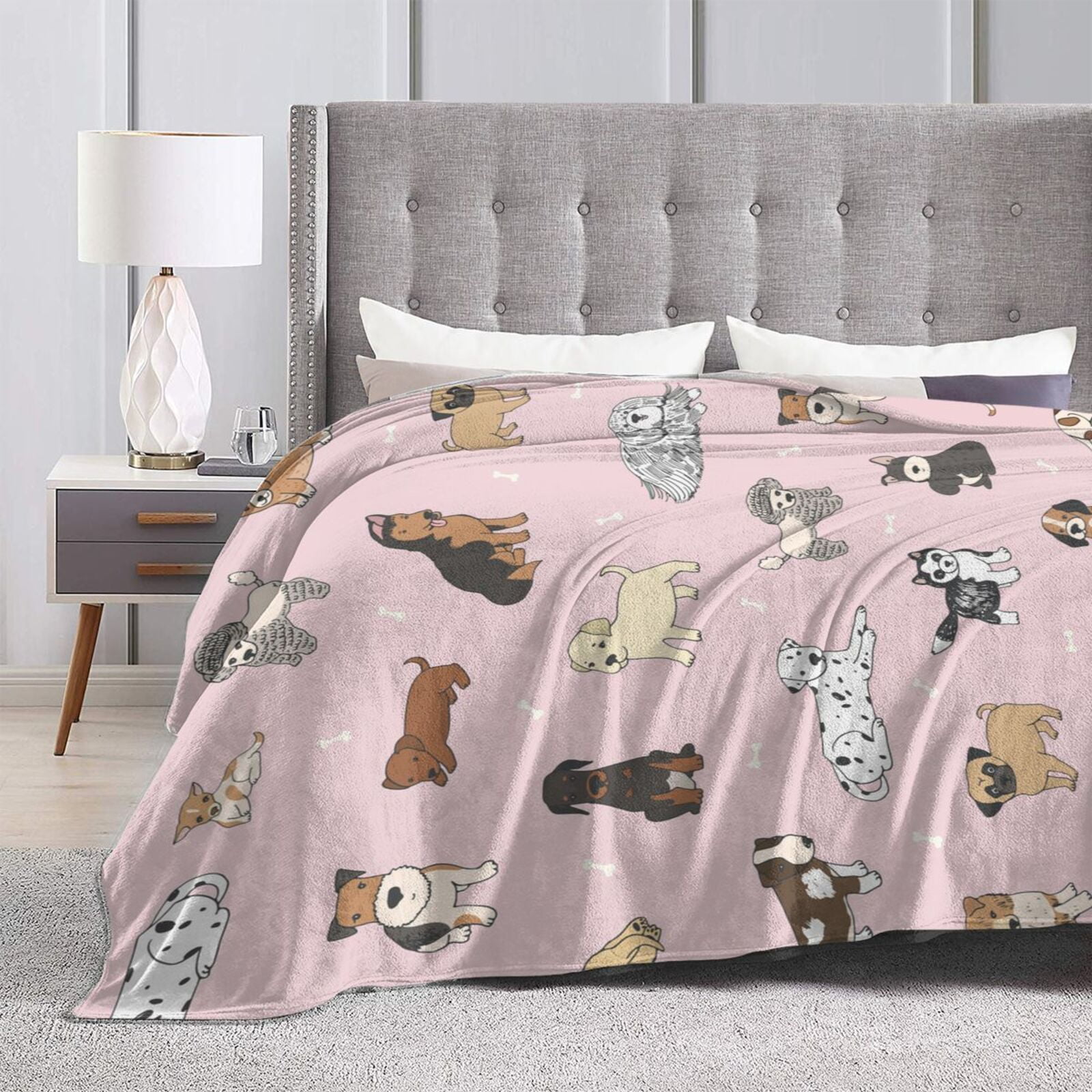 Wijzvio Cute Dogs Pink Throw Blanket Soft Fuzzy Fleece Blanket For Couch Bed Living Room Decoration 60"X50"