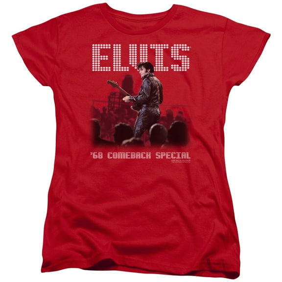 Trevco ELV521-WT-1 Elvis Presley & Return of the King Womens Short Sleeve T-Shirt, Red - Small