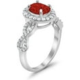 thumbnail image 3 of Divine Creation 14K White Gold Plated 1.80 Ct Oval Cut Red Garnet Wedding Engagement Halo Ring 925 Sterling Silver For Women's -4.5, 3 of 3