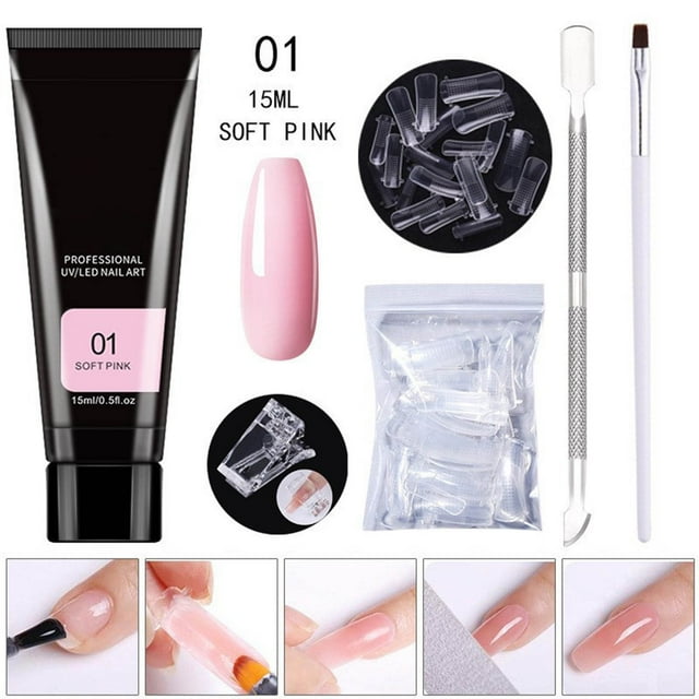 Kit de herramientas para manicura francesa, kit de prueba de gel polivinílico para extensiones de uñas, gel constructor transparente, gel polivinílico nude, con mini uña, pegamento de plástico para ex