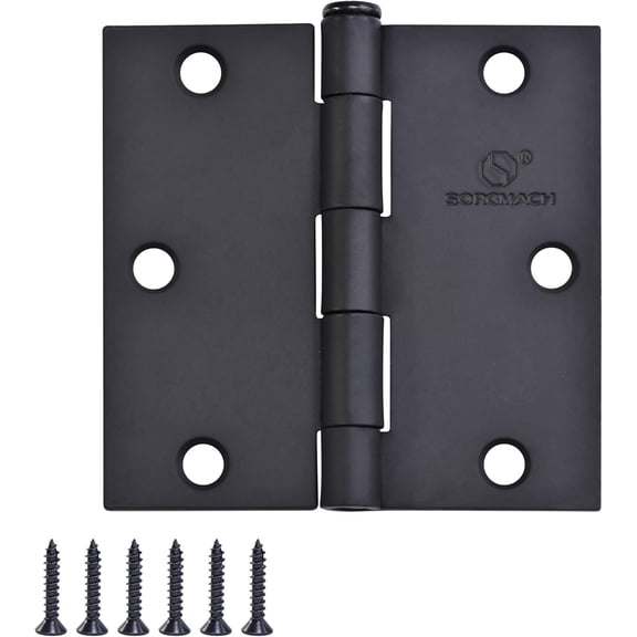24 Pack Black Door Hinges, 3.5 x 3.5 Inch Black Hinges for Interior Doors 3 1/2 Inch Hinges for Residential Doors, Square Corners Interior Door Hinges for Standard Flat/Bedroom