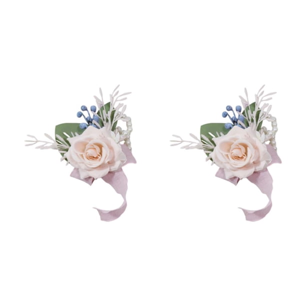 Guardurnaity Ramillete de muñeca de apariencia realista - Bodas y graduaciones Ramillete de boda Boutonniere Dama de honor Ramillete de muñeca Ramillete de muñeca rosa 2piezas