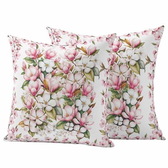 Outdoor Waterproof Pillow Covers Spring Pink White Magnolia Flower Decorative Throw Pillow Protectors,Pillowcase Cushion Cases for Patio Sofa Garden Couch,16x16in,Pack of 2