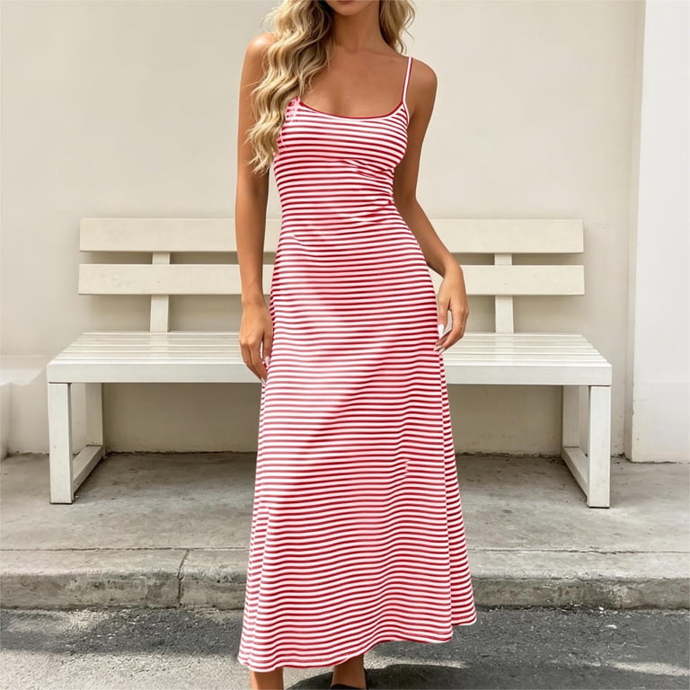 striped spaghetti strap bodycon dress ChaoHeng Womens Dresses Neck Sleeveless Open Back Maxi Pink XL Size:BFF-3 no fuss PGDISCOUNT-HOLIDAY Discover 16 Summer Bridesmaids