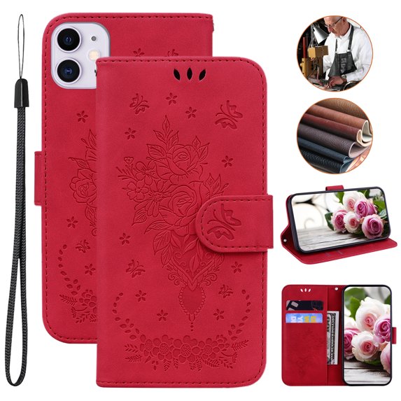 TECH CIRCLE Case for iPhone 11, Luxury Wallet Flip Leather Magnetic Shockproof Protective Card Slots Holder Case Cover,Red